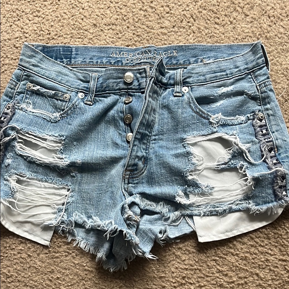 American Eagle Outfitters Blue Jean Shorts Distressed Style